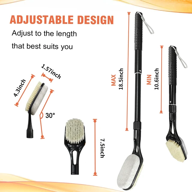 Alt view image 2 of 7 - Long Handle Foot Pumice Stone for Feet Shower Callus Dead Skin Remover | Adjustable 17"-25" Handle, Wet & Dry Use, Gentle Foot Cleaning Brush for Seniors, Pregnant, Disabled, Men & Women