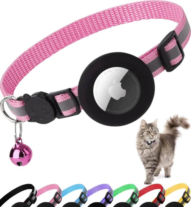 Main image of Airtag Cat Collar Breakaway, Pink Cat Collar with Air Tag Holder | Safety Breakaway Buckle, Airtag Holder,Reflective Strip,Bell,Adjustable Size to Fit Different Cats kitten,Lightweight