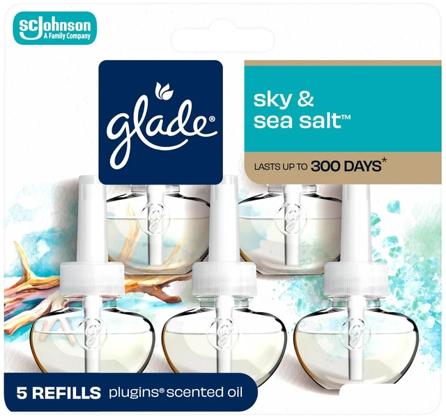 Main image of PlugIns Air Freshener Refills, Sky & Sea Salt, 5 Count | 0.67 fl oz Each, Includes 5 Refills, Scented and Essential Oils for Home and Bathroom Use, Fits Glade PlugIn Warmer