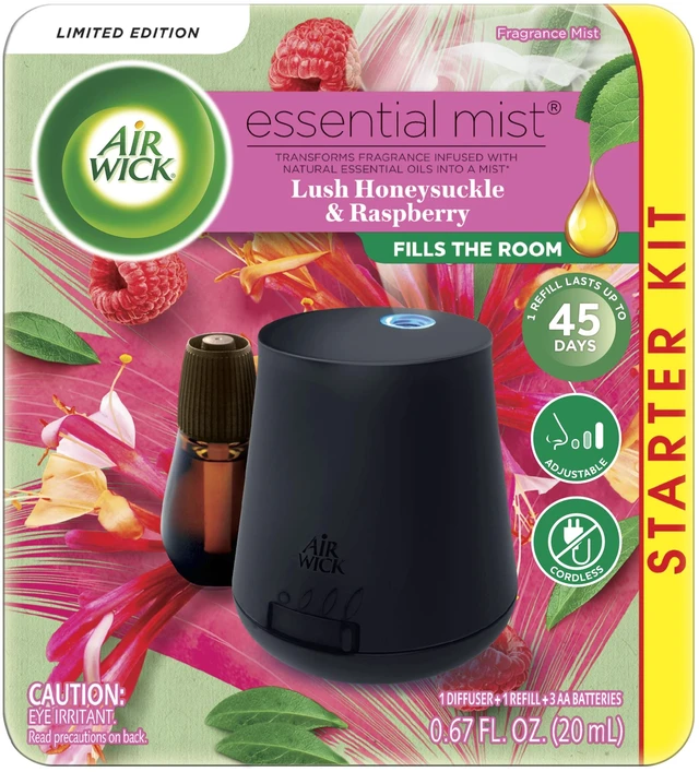 Main image of Essential Mist Starter Kit (Diffuser + Refill), Lush Honeysuckle & Raspberry, Essential Oils Diffuser, Air Freshener