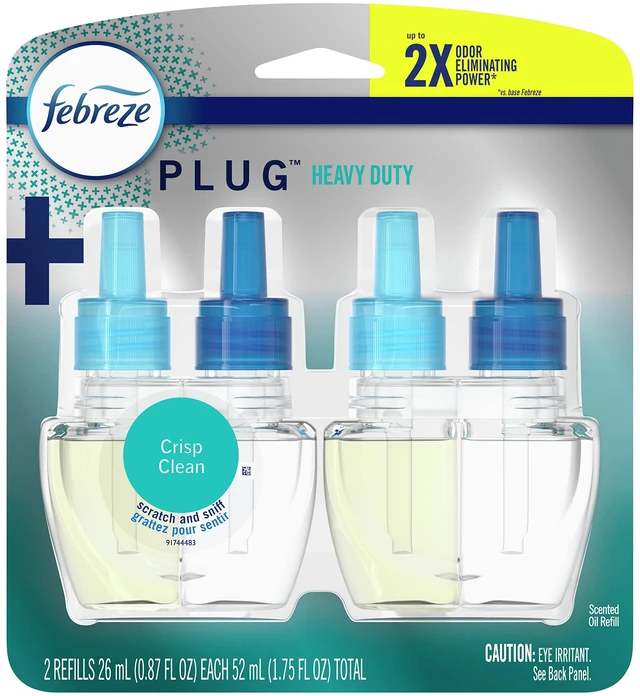 Main image of Odor-Fighting Fade Defy PLUG Air Freshener Refill, Heavy Duty Crisp Clean, (2) .87 fl. oz. Oil Refills