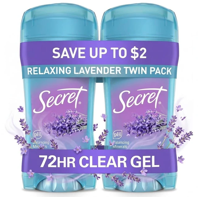 Main image of Antiperspirant Deodorant for Women, Lavender Scent, 2.6 oz Pack of 2 | 72HR Sweat & Odor Protection | Clear Gel Formula | pH Balanced & Pro-Hyaluronic Acid | Gentle on Skin | Instant Freshness