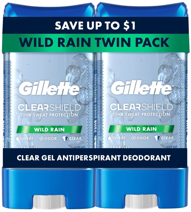 Main image of Antiperspirant Deodorant for Men, Wild Rain Scent 3.8 oz Pack of 3 | 72HR Instant Sweat & Odor Protection | Long-Lasting Freshness | Clear Gel & Wax-Free | Anti-White Mark Sweat Protection