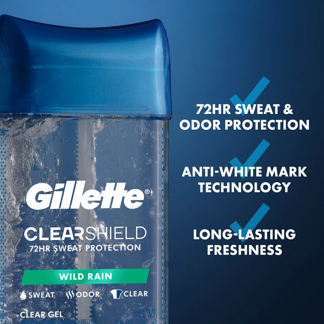 Alt view image 2 of 7 - Antiperspirant Deodorant for Men, Wild Rain Scent 3.8 oz Pack of 3 | 72HR Instant Sweat & Odor Protection | Long-Lasting Freshness | Clear Gel & Wax-Free | Anti-White Mark Sweat Protection