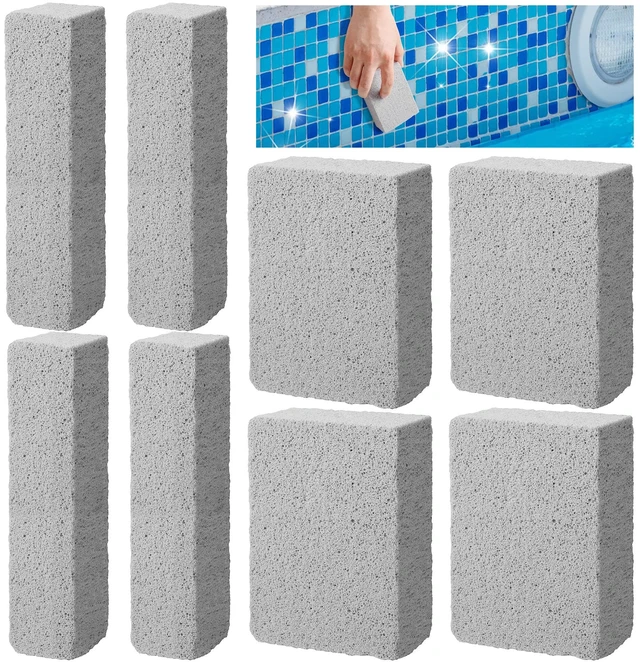 Main image of 8 Pcs Pools Pumice Stones, 2 Size Pool Cleaning Pumice Block for Spa Tile | Pools Tile Cleaner Stone for Swimming Pool Spa Kitchen Bathroom Tile Remove Stain Grout Concrete, Foamed Glass Material