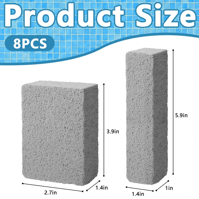 Alt view image 2 of 7 - 8 Pcs Pools Pumice Stones, 2 Size Pool Cleaning Pumice Block for Spa Tile | Pools Tile Cleaner Stone for Swimming Pool Spa Kitchen Bathroom Tile Remove Stain Grout Concrete, Foamed Glass Material