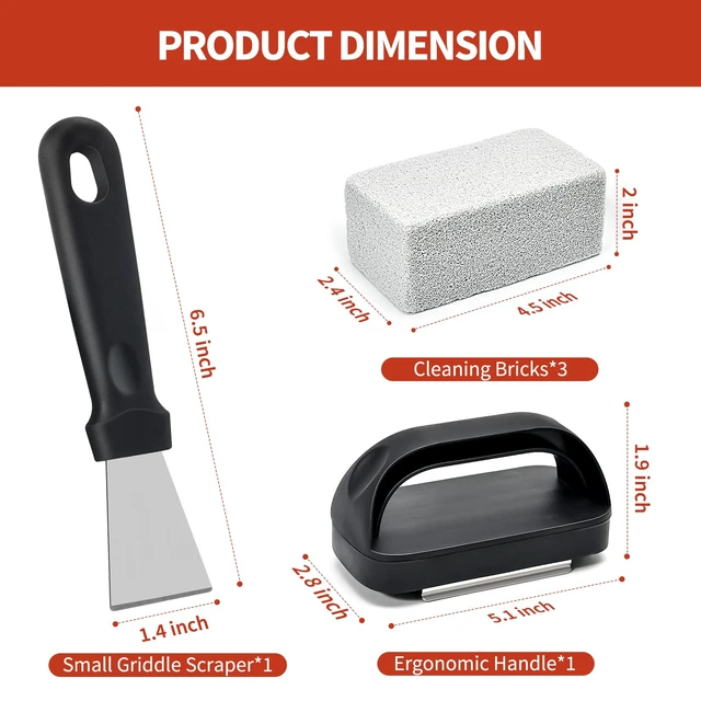 Alt view image 6 of 7 - Griddle Cleaning Kit for Blackstone,Heavy-Duty Cleaning Stone Brick,5-Pack | Ergonomic Handle | Flat Top Griddles | Cast Iron | Ovens & BBQ Surfaces | Removes Stubborn Grease Easily