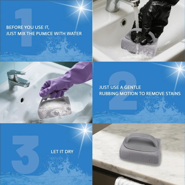 Alt view image 3 of 7 - 4Pcs Pumice Stone for Cleaning, Pumice Stones for Pool Tile Cleaning | Pumice Stone Cleaner Brush with Handle, Pumice Cleaning Stones Scouring Stick Hard Water for Bathtubs Grills Swimming Pools