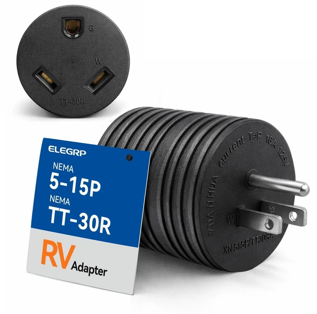 Main image of RV Adapter 30 Amp to 110 Volt, NEMA 5-15P to TT-30R TT-30R 15A Household Male Plugs to 30A RV Female Receptacle Heavy Duty Electrical Converter for Camper Caravan Van Travel Trailer Generator