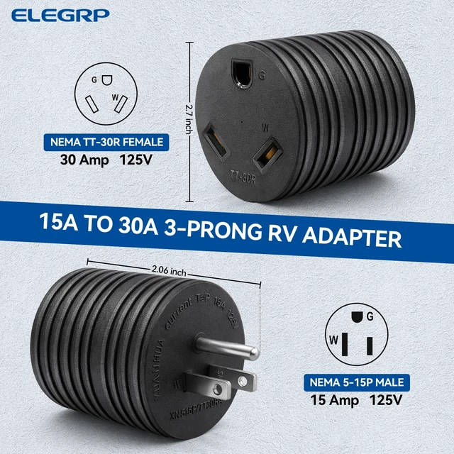 Alt view image 2 of 7 - RV Adapter 30 Amp to 110 Volt, NEMA 5-15P to TT-30R TT-30R 15A Household Male Plugs to 30A RV Female Receptacle Heavy Duty Electrical Converter for Camper Caravan Van Travel Trailer Generator