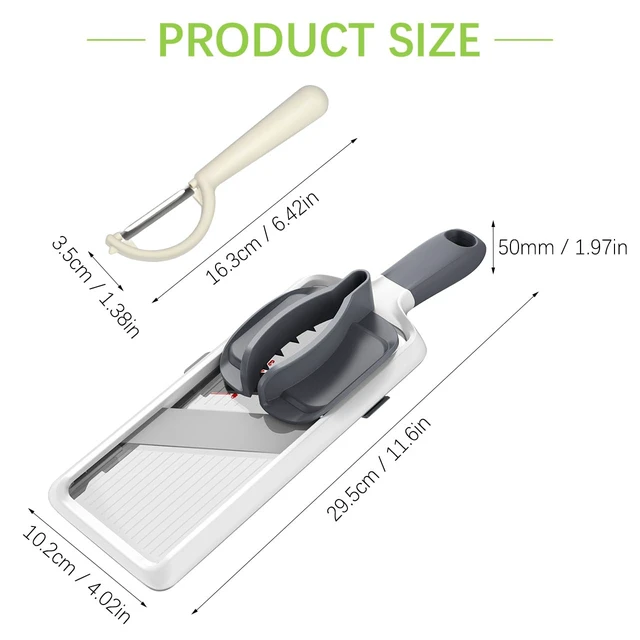 Alt view image 2 of 6 - Multi Handheld Mandoline Slicer - Adjustable Stainless Steel Blade | Hand Guard & Peeler Included, 1-4 mm Adjustable,Non-Slip Grip, Easy Rinse Clean, Space Saving, For Salad Stir-Fry Meal Prep