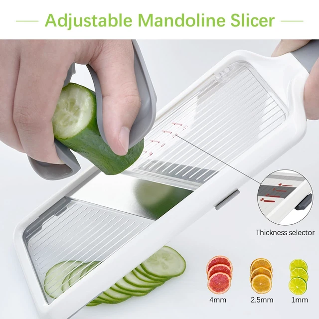 Alt view image 3 of 6 - Multi Handheld Mandoline Slicer - Adjustable Stainless Steel Blade | Hand Guard & Peeler Included, 1-4 mm Adjustable,Non-Slip Grip, Easy Rinse Clean, Space Saving, For Salad Stir-Fry Meal Prep