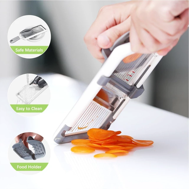Alt view image 5 of 6 - Multi Handheld Mandoline Slicer - Adjustable Stainless Steel Blade | Hand Guard & Peeler Included, 1-4 mm Adjustable,Non-Slip Grip, Easy Rinse Clean, Space Saving, For Salad Stir-Fry Meal Prep