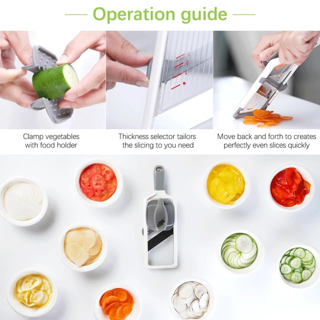 Alt view image 6 of 6 - Multi Handheld Mandoline Slicer - Adjustable Stainless Steel Blade | Hand Guard & Peeler Included, 1-4 mm Adjustable,Non-Slip Grip, Easy Rinse Clean, Space Saving, For Salad Stir-Fry Meal Prep