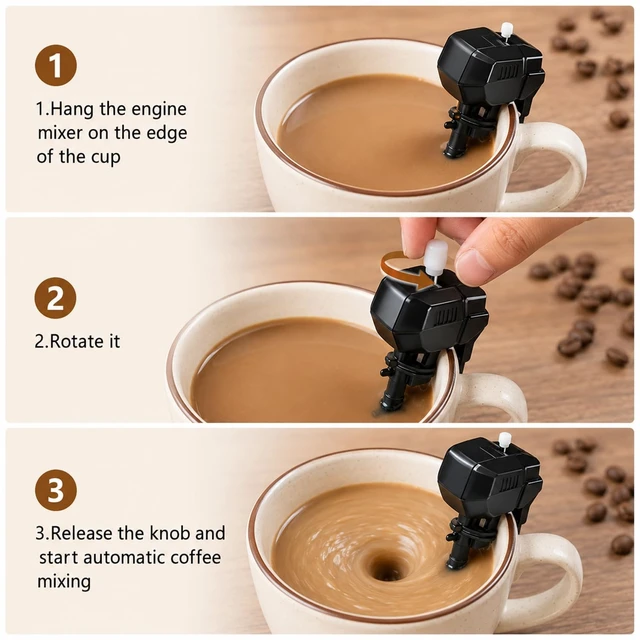Alt view image 7 of 7 - 6 Pack Boat Motor Coffee Stirrer, Mini Outboard Engine Drink Mixer Gadget, Large Size Coffee Stir Tool for Home & Office