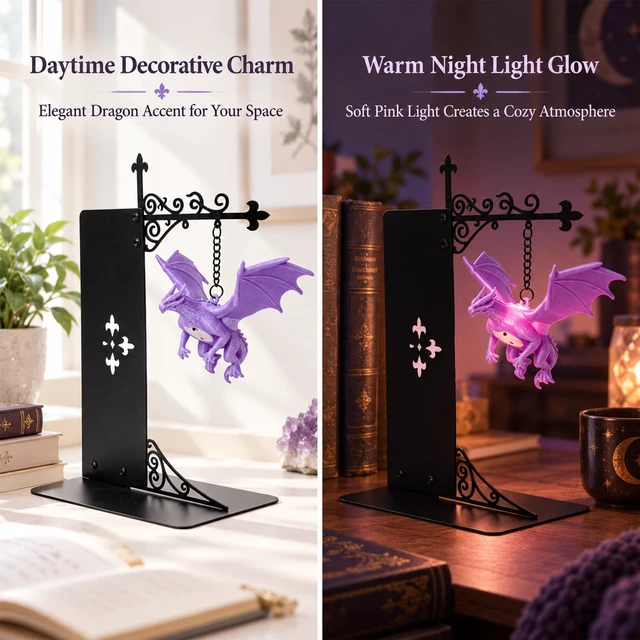 Alt view image 2 of 7 - Floating Dragon Bookshelf Lamp, Ambient Light for Reading Nook | Floating Dragon Ambient Light, Bookshelf Decor & Bookcase Ornament, Great for Book Lovers, Readers & Fantasy Fans