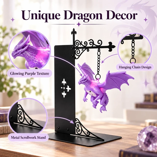 Alt view image 3 of 7 - Floating Dragon Bookshelf Lamp, Ambient Light for Reading Nook | Floating Dragon Ambient Light, Bookshelf Decor & Bookcase Ornament, Great for Book Lovers, Readers & Fantasy Fans