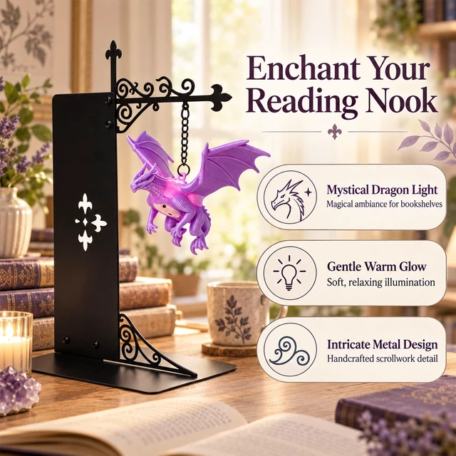Alt view image 4 of 7 - Floating Dragon Bookshelf Lamp, Ambient Light for Reading Nook | Floating Dragon Ambient Light, Bookshelf Decor & Bookcase Ornament, Great for Book Lovers, Readers & Fantasy Fans