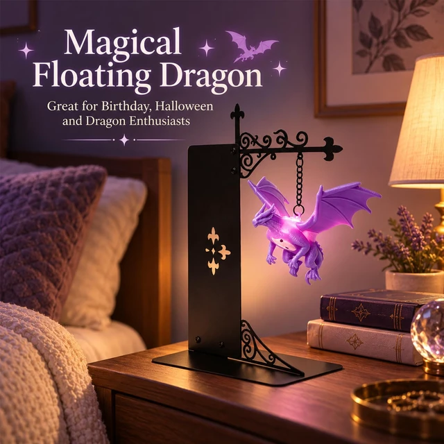 Alt view image 7 of 7 - Floating Dragon Bookshelf Lamp, Ambient Light for Reading Nook | Floating Dragon Ambient Light, Bookshelf Decor & Bookcase Ornament, Great for Book Lovers, Readers & Fantasy Fans