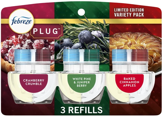 Main image of Plug In Air Freshener, Odor-Fighting Scented Oil Refill, Holiday Mix, 3 Refills, Clear