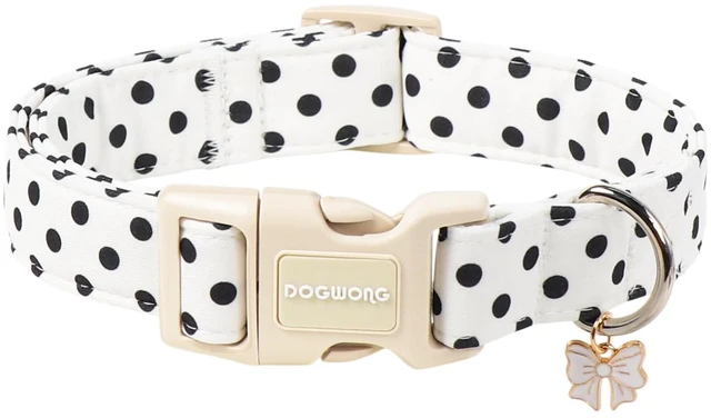 Main image of Summer Dog Collar for Girl Dogs- White Polka Wedding Dog Collar, Adjustable Soft Beach Dots Dogs Collars for Small Dogs, S