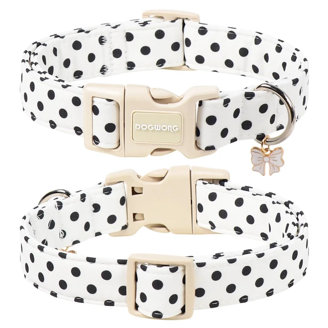Alt view image 2 of 6 - Summer Dog Collar for Girl Dogs- White Polka Wedding Dog Collar, Adjustable Soft Beach Dots Dogs Collars for Small Dogs, S