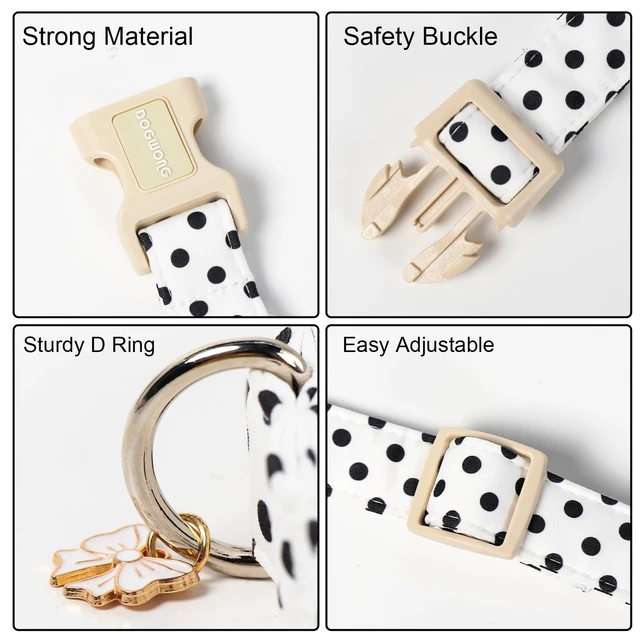 Alt view image 3 of 6 - Summer Dog Collar for Girl Dogs- White Polka Wedding Dog Collar, Adjustable Soft Beach Dots Dogs Collars for Small Dogs, S