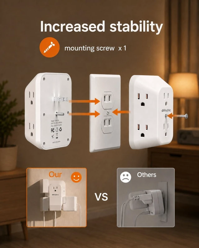 Alt view image 5 of 7 - 2 Prong to 3 Prong Outlet Adapter, 6 AC Outlet Splitter with 1875W | 2 Prong Multi Plug Outlet Extender, 1050J Surge Protector, Multiple Wall Plug Adapter, Non Grounded Outlets for Older House