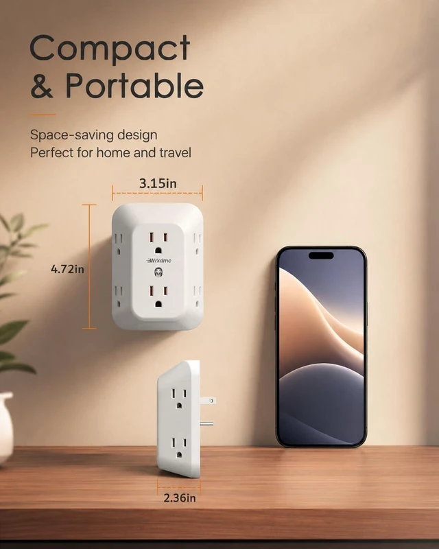 Alt view image 7 of 7 - 2 Prong to 3 Prong Outlet Adapter, 6 AC Outlet Splitter with 1875W | 2 Prong Multi Plug Outlet Extender, 1050J Surge Protector, Multiple Wall Plug Adapter, Non Grounded Outlets for Older House