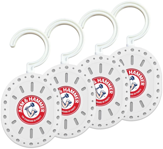 Main image of White Linen, 4 Count Hanging Odor Absorber with Baking Soda, 360° Rotating Hook for Closets, Lockers & Storage Areas