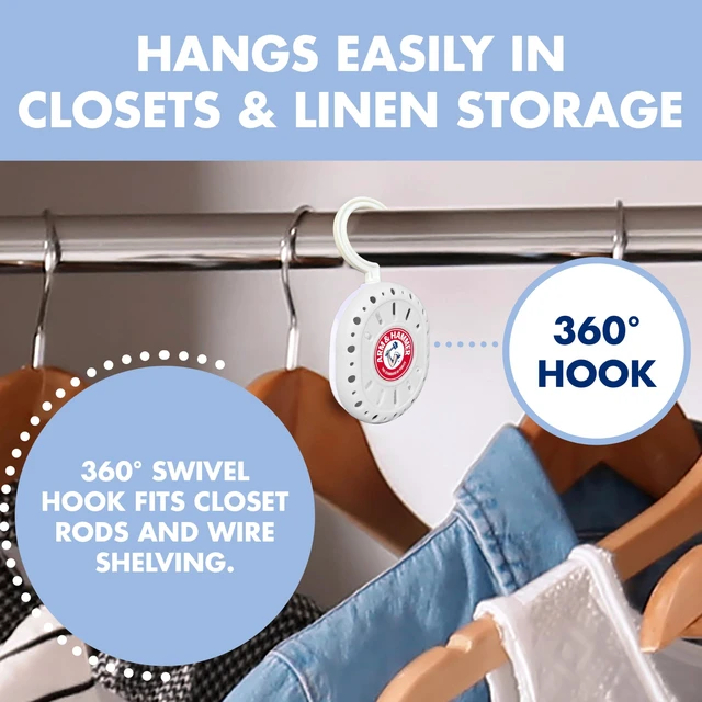 Alt view image 2 of 7 - White Linen, 4 Count Hanging Odor Absorber with Baking Soda, 360° Rotating Hook for Closets, Lockers & Storage Areas