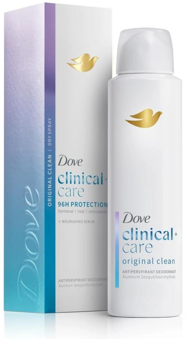 Main image of Clinical + Care Original Clean Antiperspirant Dry Spray, 3.8 oz | 96H Clinical Sweat Protection for hormonal, heat, & stress sweat, Nourishing Serum, Crisp, clean scent