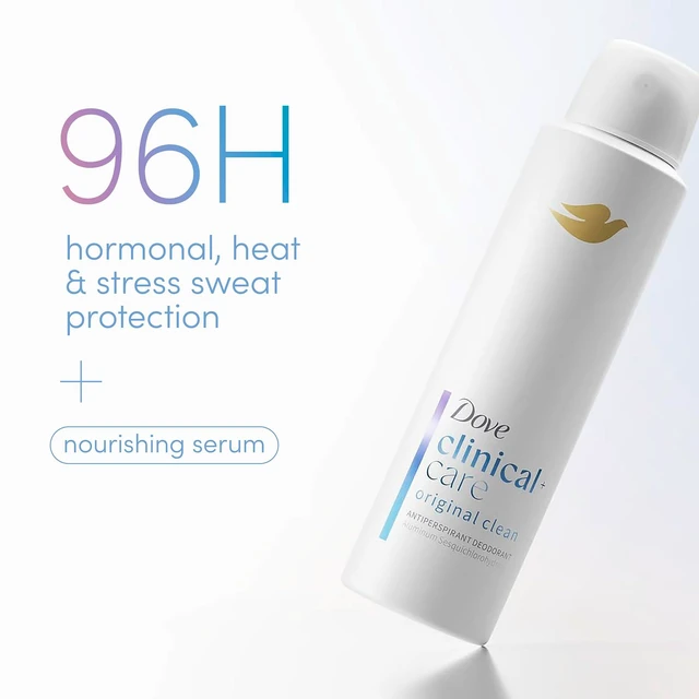 Alt view image 3 of 7 - Clinical + Care Original Clean Antiperspirant Dry Spray, 3.8 oz | 96H Clinical Sweat Protection for hormonal, heat, & stress sweat, Nourishing Serum, Crisp, clean scent