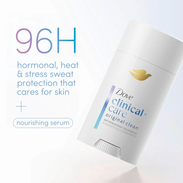 Alt view image 3 of 7 - Clinical + Care Original Clean Antiperspirant Stick, 2.6 oz | 96H Clinical Sweat Protection for hormonal, heat, & stress sweat, Nourishing Serum, Crisp, clean scent