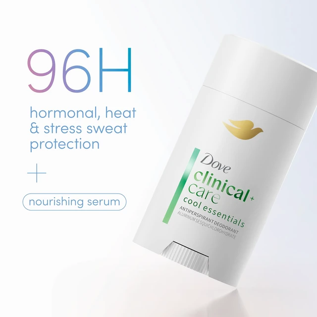 Alt view image 3 of 7 - Clinical + Care Cool Essentials Antiperspirant Stick, 2.6 oz | 96H Clinical Sweat Protection for hormonal, heat, & stress sweat, Nourishing Serum, Cucumber scent