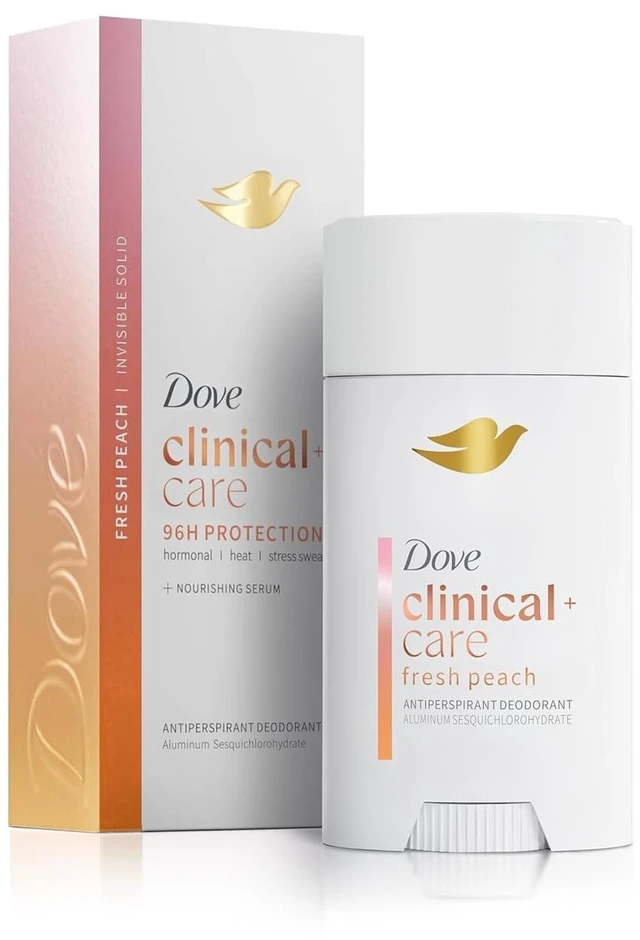 Main image of Clinical + Care Fresh Peach Antiperspirant Stick, 2.6 oz | 96H Clinical Sweat Protection for hormonal, heat, & stress sweat, Nourishing Serum, Fruity scent
