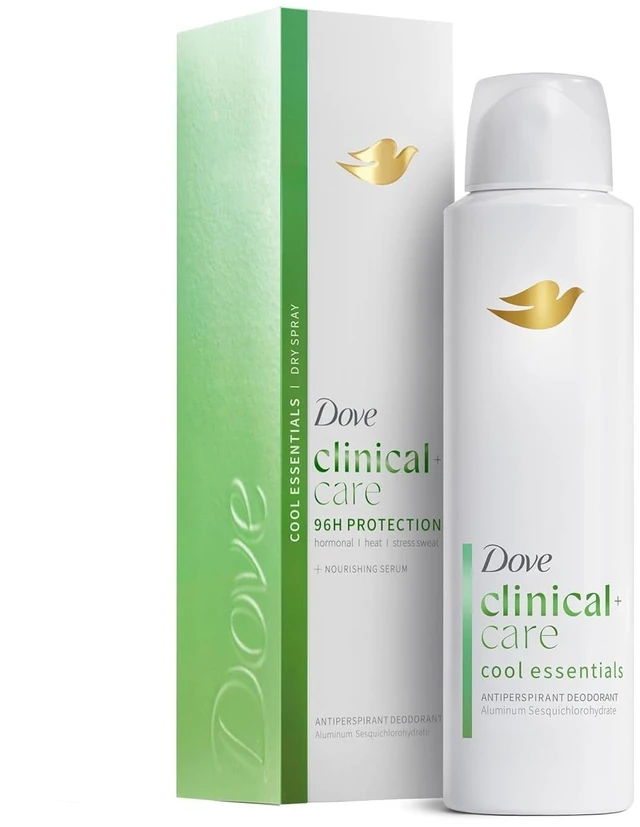 Main image of Clinical + Care Cool Essentials Antiperspirant Dry Spray, 3.8 oz | 96H Clinical Sweat Protection for hormonal, heat, & stress sweat, Nourishing Serum, Cucumber scent