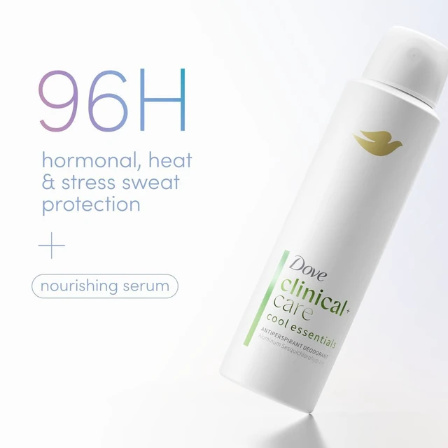Alt view image 3 of 7 - Clinical + Care Cool Essentials Antiperspirant Dry Spray, 3.8 oz | 96H Clinical Sweat Protection for hormonal, heat, & stress sweat, Nourishing Serum, Cucumber scent