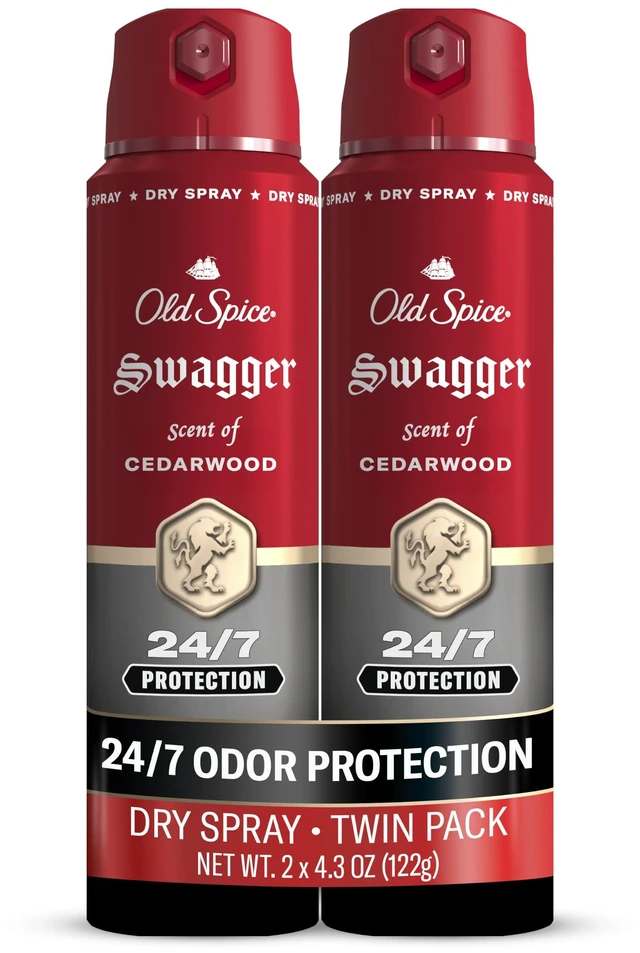 Main image of Antiperspirant Body Spray for Men, Swagger Scent 4.3 oz Pack of 2 | Cedarwood & Lime Notes | 24/7 Sweat & Odor Protection | 24/7 Scent Control & Long-Lasting Freshness | Red Collection