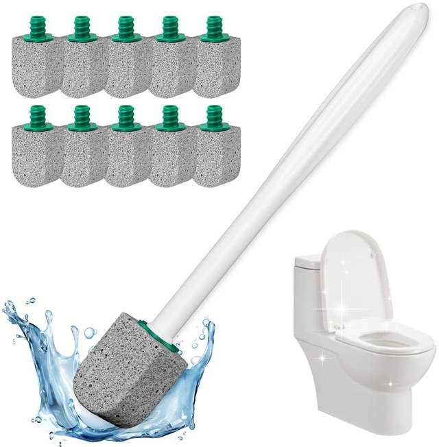 Main image of Pumice Stone Toilet Bowl Cleaner, 10 Pack, 11.8Inch Long Handle | Bathroom Cleaner Brush, Toilet Wand Refills, Remove Hard Water Stains, 1 Wand Included