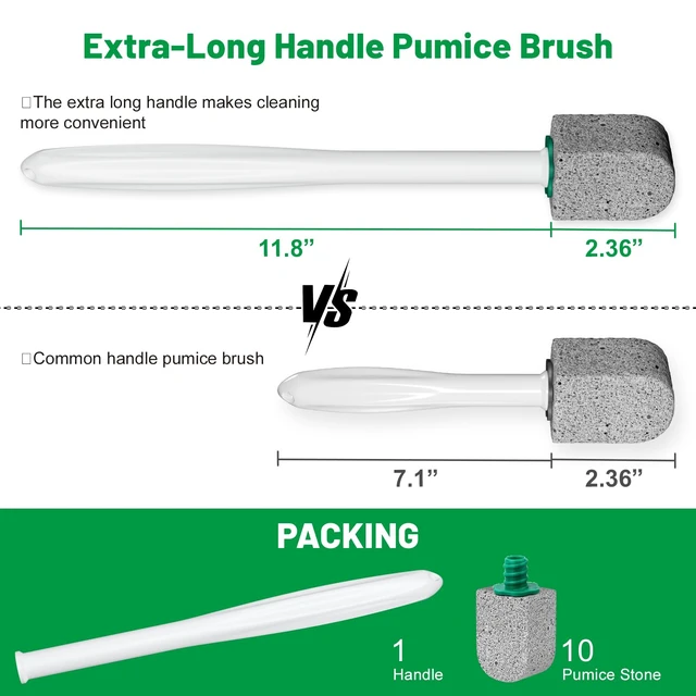 Alt view image 2 of 7 - Pumice Stone Toilet Bowl Cleaner, 10 Pack, 11.8Inch Long Handle | Bathroom Cleaner Brush, Toilet Wand Refills, Remove Hard Water Stains, 1 Wand Included