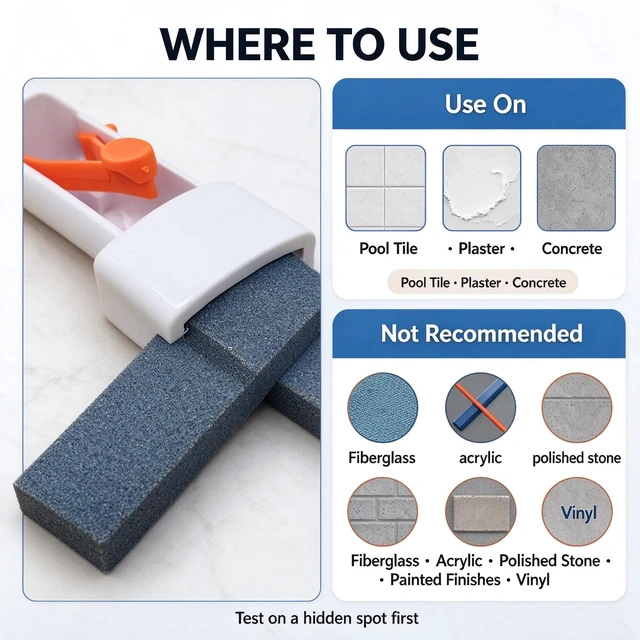 Alt view image 5 of 7 - Pumice Stone for Pool Tile Cleaning, 3 Pack with Clip Handle for Pool Pole | Fits 1-1/4in telescopic pool poles (pole not included) to scrub waterline calcium and hard water stains on hard surfaces