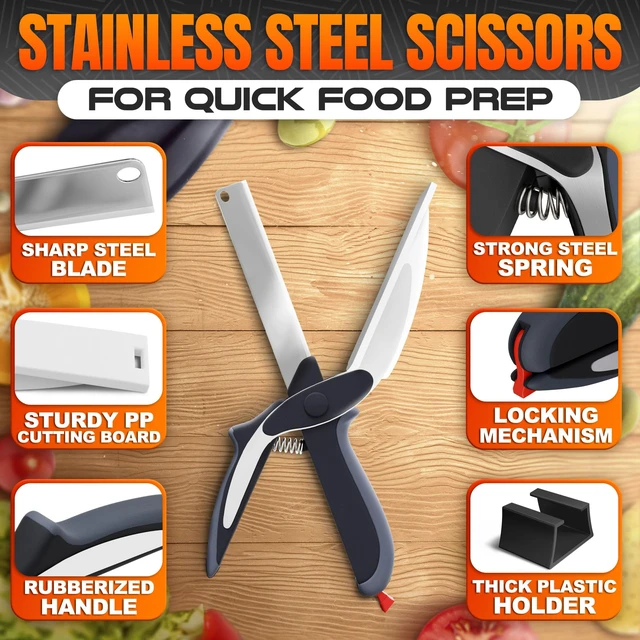 Alt view image 3 of 7 - 9.6" Cutting Board Scissors for Food with Stainless Steel Blade | 2 in 1 Kitchen Scissors for Food with Detachable Cutting Board; Cuts Veggies, Fruits, and Meat; dishwasher ready; Safety Lock