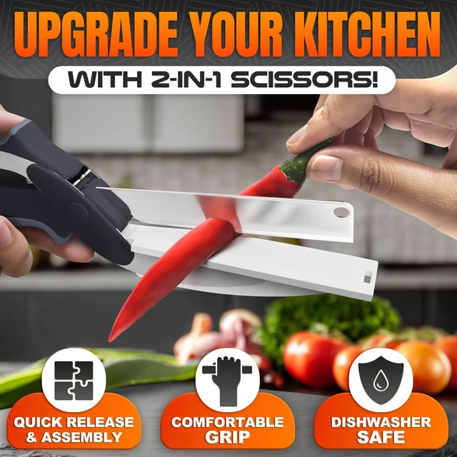 Alt view image 4 of 7 - 9.6" Cutting Board Scissors for Food with Stainless Steel Blade | 2 in 1 Kitchen Scissors for Food with Detachable Cutting Board; Cuts Veggies, Fruits, and Meat; dishwasher ready; Safety Lock