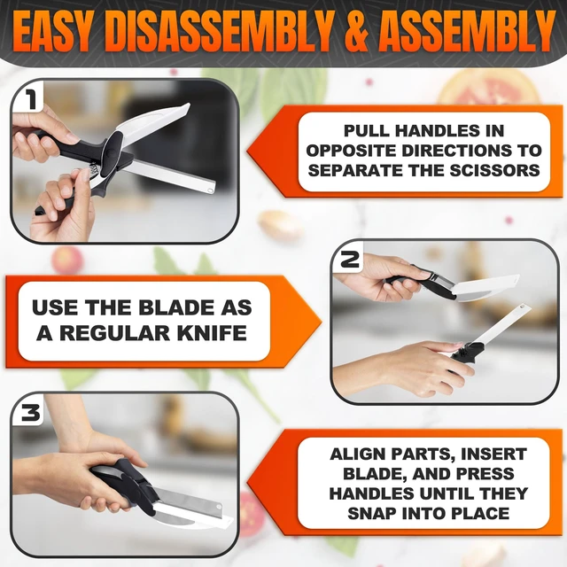 Alt view image 5 of 7 - 9.6" Cutting Board Scissors for Food with Stainless Steel Blade | 2 in 1 Kitchen Scissors for Food with Detachable Cutting Board; Cuts Veggies, Fruits, and Meat; dishwasher ready; Safety Lock