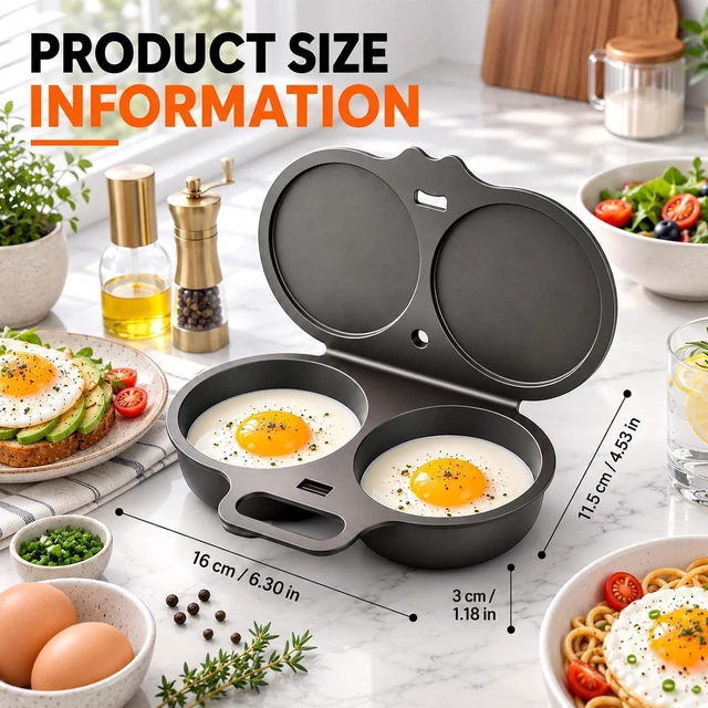 Alt view image 7 of 7 - Dual Cavity Microwave Egg Poacher With Lid & Handle, Quick-Heat Microwave Egg Poacher For 2 Eggs, Quick Oil-Free Cooking, Food-Grade PP (Dark Gray)
