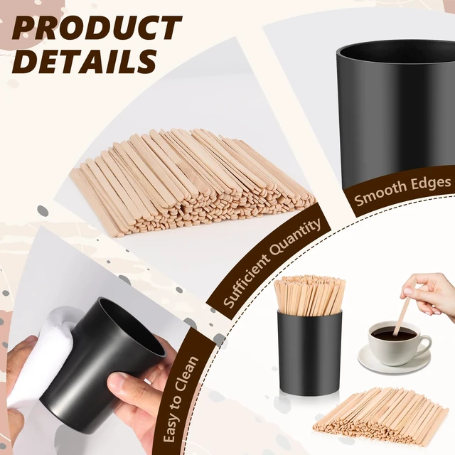 Alt view image 3 of 7 - 200 PCS Coffee Stirrer and Holder Set Wooden Coffee Stir Sticks 5.5 Inch Disposable Drink Stirrers Beverage Stirrer Sticks for Coffee (Wood & Black, 5.5 Inch Coffee Stirrers)