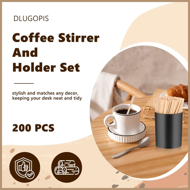 Alt view image 5 of 7 - 200 PCS Coffee Stirrer and Holder Set Wooden Coffee Stir Sticks 5.5 Inch Disposable Drink Stirrers Beverage Stirrer Sticks for Coffee (Wood & Black, 5.5 Inch Coffee Stirrers)