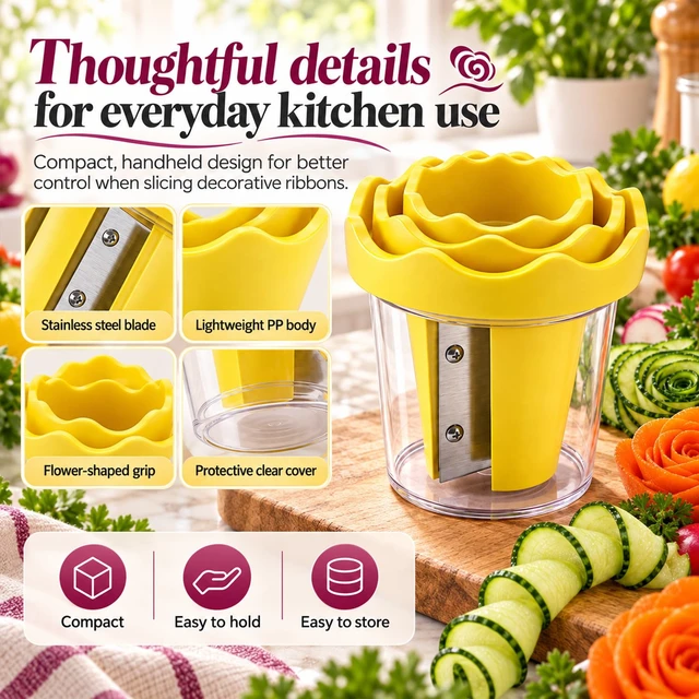 Alt view image 3 of 7 - Manual Vegetable Spiralizer And Curler For Rose Flower Carving,2PCS | Handheld Kitchen Grater Cutter Tool,Vegetable Spiralizer Curler Tool,Manual Rose Garnishing Carving Cutter