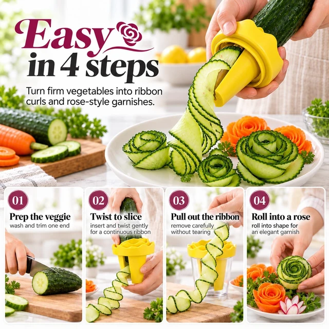 Alt view image 6 of 7 - Manual Vegetable Spiralizer And Curler For Rose Flower Carving,2PCS | Handheld Kitchen Grater Cutter Tool,Vegetable Spiralizer Curler Tool,Manual Rose Garnishing Carving Cutter